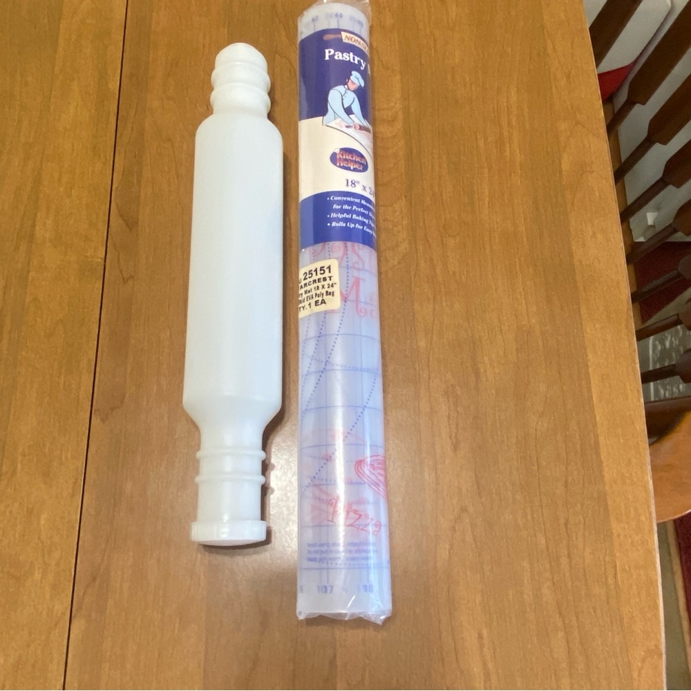 Vintage Tupperware rolling pin and new Kitchen Helper pastry mat